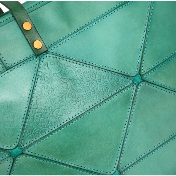 Old Trend Aqua Leather Pattern Prism Tote Bag Purse - Picture 4 of 16